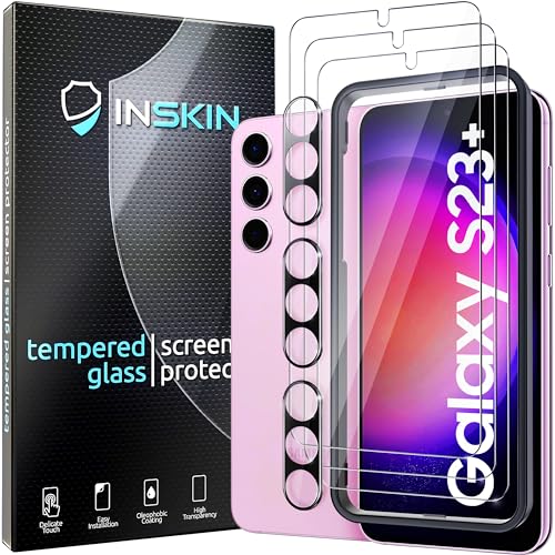 Inskin Displayschutzfolie für Samsung Galaxy S23 Plus 5G (6,6 Zoll, 2023) – 3+3 Tempeted-Glas mit Kameraobjektivschutz und Auto-Ausrichtungsablage, Ultra HD, Fingerabdruck-ID und Hülle kompatibel von Inskin