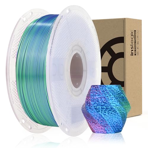 Inslogic Silk PLA-Filament, 1,75 mm, 1 kg, 3D-Drucker-Filament, seidig-glatte Oberfläche und hohe Präzision, 1-kg-Spule, passend für die meisten FDM-3D-Drucker, Blau + Grün + Violett von Inslogic