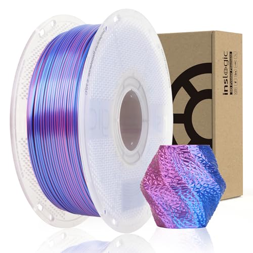 Inslogic Silk PLA-Filament, 1,75 mm, 1 kg, 3D-Drucker-Filament, seidig-glatte Oberfläche und hohe Präzision, 1-kg-Spule, passend für die meisten FDM-3D-Drucker, Rot + Blau von Inslogic