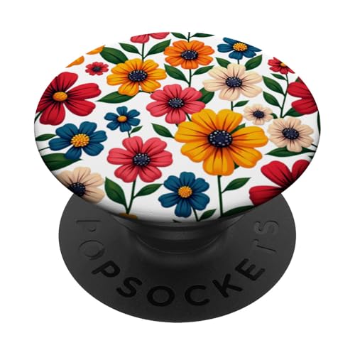 Helles Wildblumen-Gartenmuster auf schwarzem Hintergrund PopSockets Klebender PopGrip von Inspired Prints
