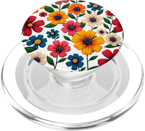 Helles Wildblumen-Gartenmuster auf schwarzem Hintergrund PopSockets PopGrip für MagSafe von Inspired Prints