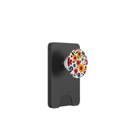Helles Wildblumen-Gartenmuster auf schwarzem Hintergrund PopSockets PopWallet für MagSafe von Inspired Prints