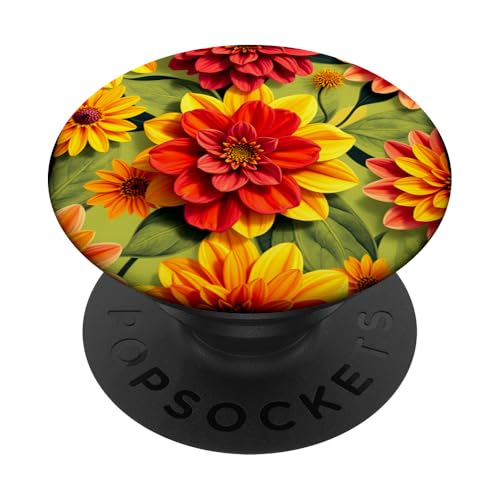 Kräftiges rot-gelbes Blumenmuster PopSockets Klebender PopGrip von Inspired Prints