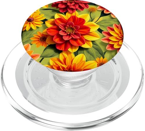 Kräftiges rot-gelbes Blumenmuster PopSockets PopGrip für MagSafe von Inspired Prints