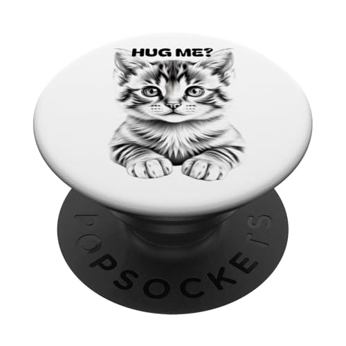 Realistische schwarz-weiße Kätzchen-Katzen-Kunstzeichnung PopSockets Klebender PopGrip von Inspired Prints