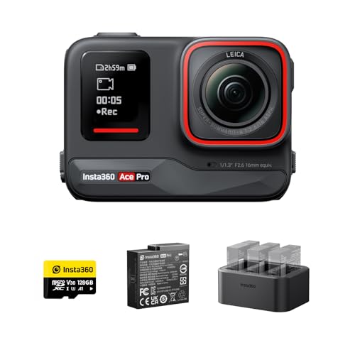 Insta360 Ace Pro Ausdauer-Kit - wasserdichte Action-Kamera, zusammen mit Leica entwickelt, 1/1,3"-Sensor und KI-Rauschunterdrückung für Beste Bildqualität, 4K120fps, 2,4"-Klappbildschirm von Insta360