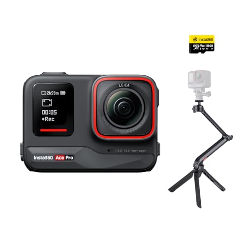 Insta360 Ace Pro Creator-Kit - wasserdichte Action-Kamera, zusammen mit Leica entwickelt, 1/1,3"-Sensor und KI-Rauschunterdrückung für Beste Bildqualität, 4K120fps, 2,4"-Klappbildschirm von Insta360