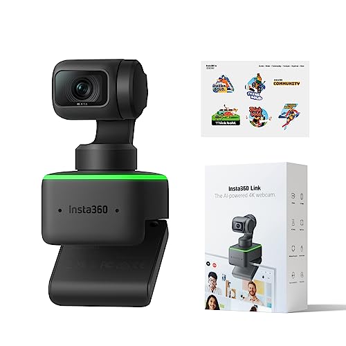 Insta360 Link mit offiziellem Aufkleber-Set - PTZ 4K Webcam, AI-Tracking, Gestensteuerung, HDR, Rauschunterdrückungsmikrofone, Webcam für Laptop, Videokamera für Videoanrufe, Live-Streaming von Insta360