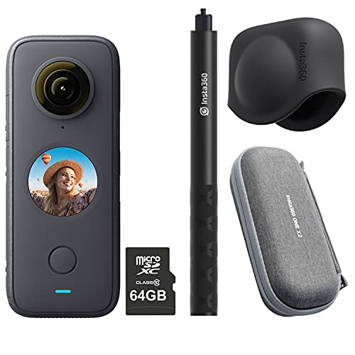 Insta360 One X2 360-Grad-Action-Kamera Pro-Kit inkl. 64 GB Micro-SDHC-Karte, Hülle, unsichtbarer Selfie-Stick und Objektivdeckel von Insta360