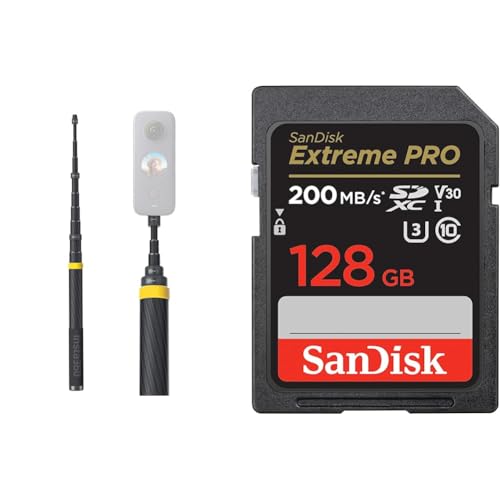 Insta360 Selfie-Stick für X3 & SanDisk Extreme PRO SDXC UHS-I Speicherkarte 128 GB (V30, Übertragungsgeschwindigkeit 200 MB/s, U3, 4K UHD Videos, SanDisk QuickFlow-Technologie, temperaturbeständig) von Insta360