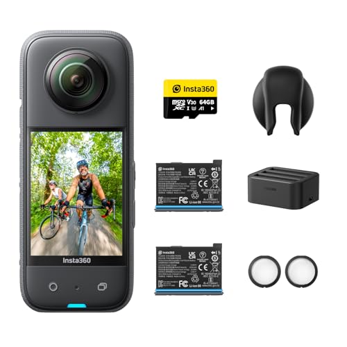 Insta360 X3 Akku-Kit - wasserdichte 360°-Actionkamera mit 1/2"-Sensor, 5,7K 360°, 72MP 360°-Fotos, Stabilisierung, 2,29"-Touchscreen, Vibrationsfeedback, KI-Bearbeitung, Live-Streaming von Insta360