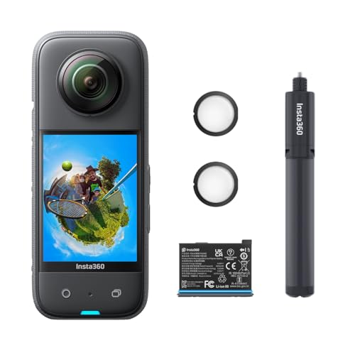 Insta360 X3 All-Purpose kit - wasserdichte 360°-Actionkamera mit 1/2"-Sensor, 5,7K 360°, 72MP 360°-Fotos, Stabilisierung, 2,29"-Touchscreen, Vibrationsfeedback, KI-Bearbeitung, Live-Streaming von Insta360