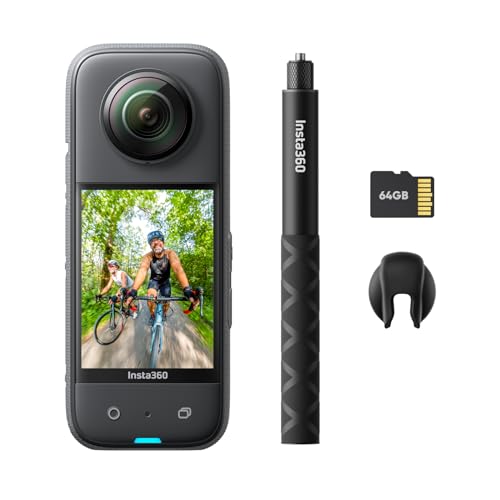 Insta360 X3 Auf Geht's-Kit - wasserdichte 360°-Actionkamera mit 1/2"-Sensor, 5,7K 360°, 72MP 360°-Fotos, Stabilisierung, 2,29"-Touchscreen, Vibrationsfeedback, KI-Bearbeitung, Live-Streaming, 64GB von Insta360