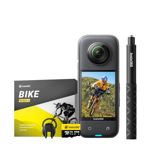 Insta360 X3 Fahrrad-Kit - wasserdichte 360°-Actionkamera mit 1/2"-Sensor, 5,7K 360°, 72MP 360°-Fotos, Stabilisierung, 2,29"-Touchscreen, Vibrationsfeedback, KI-Bearbeitung, Live-Streaming von Insta360