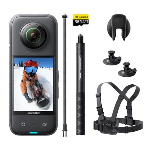 Insta360 X3 Schnee-Kit - wasserdichte 360°-Actionkamera mit 1/2"-Sensor, 5,7K 360°, 72MP 360°-Fotos, Stabilisierung, 2,29"-Touchscreen, Vibrationsfeedback, KI-Bearbeitung, Live-Streaming von Insta360