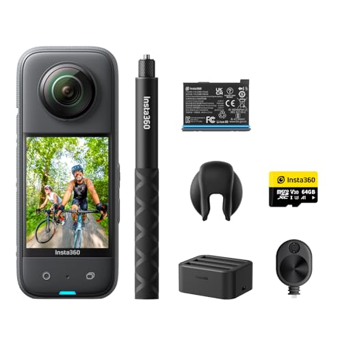 Insta360 X3 Ultimate-Kit - wasserdichte 360°-Actionkamera mit 1/2"-Sensor, 5,7K 360°, 72MP 360°-Fotos, Stabilisierung, 2,29"-Touchscreen, Vibrationsfeedback, KI-Bearbeitung, Live-Streaming von Insta360