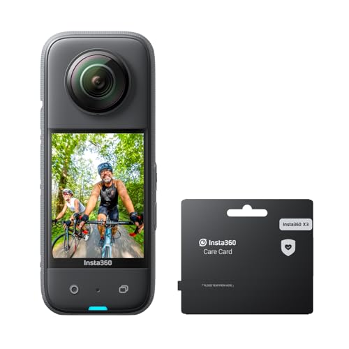 Insta360 X3 mit X3 Care Garantiekarte - wasserdichte 360°-Action-Kamera mit 48MP 1/2"-Sensoren, 5,7K 360°-Active HDR-Videos, 72MP 360°-Fotos, 4K Einzelobjektiv, 60fps Ich-Modus, 2,29"-Touchscreen von Insta360