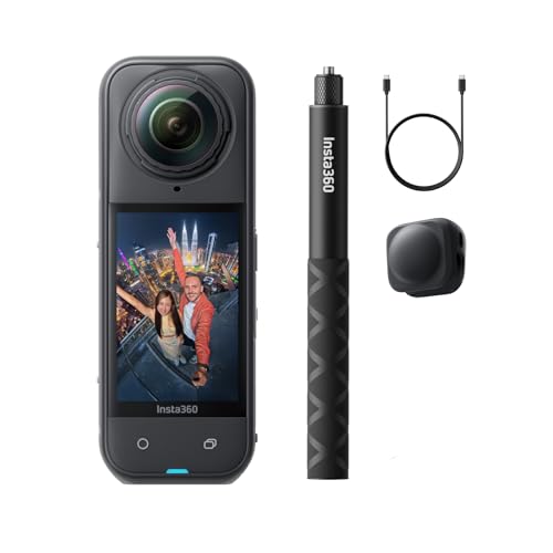 Insta360 X5 Auf Geht's-Bundle - wasserdichte 8K 360°-Action-Cam, Spitze bei wenig Licht, Unsichtbarer Selfie-Stick-Effekt, robuste austauschbare Linse, 3 h Akku, integr. Windschutz, Stabilisierung von Insta360