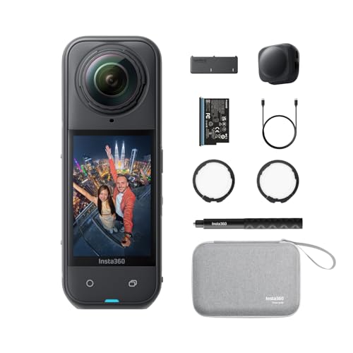 Insta360 X5 Must-Have-Bundle - Wasserdichte 8K 360°-Action-Cam, Führend bei wenig Licht, Unsichtbarer Selfie-Stick-Effekt, robuste & auswechselbare Linsen, 3 h Akku, Integr. Windschutz, Stabilisierung von Insta360