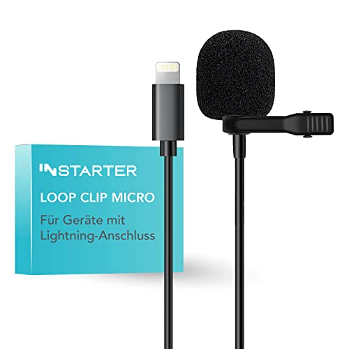 Instarter Lavalier-Ansteckmikrofon (6m Kabel) mit Windschutz & Tasche I kompatibel mit Apple-Geräten I 360 Grad Klangaufnahme I klarer Sound I mit Metallklemme zur Befestigung von Instarter
