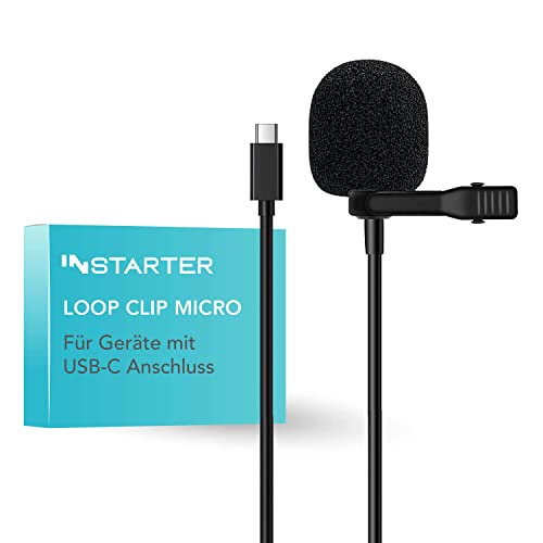 Instarter Lavalier-Ansteckmikrofon mit USB-C Anschluss (6m Kabel), Windschutz & Tasche I klarer Sound I für Kamera, Smartphone, Tablet, PC I 360 Grad Klangaufnahme I mit Metallklemme zur Befestigung von Instarter