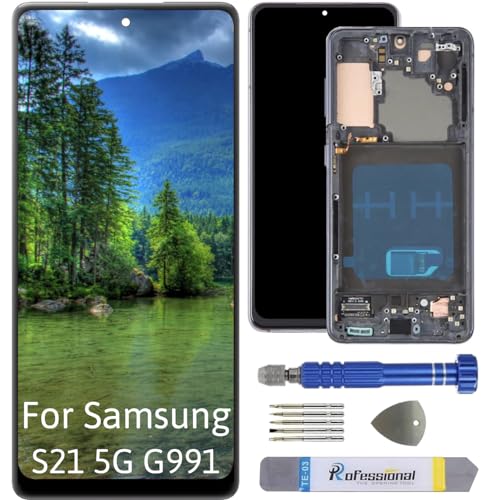 Int'x Full OLED Display für Samsung S21 5G G991 (Fingerprint) LCD Bildschirm Ersatz Touchscreen mit Werkzeug Grau mit Rahmen Hohe Qualität von Int'x