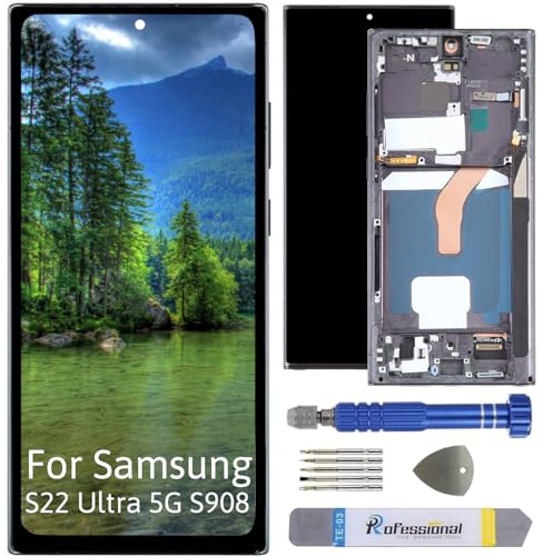 Int'x OLED Display für Samsung S22 Ultra 5G S908 (Fingerprint) LCD Bildschirm Ersatz Touchscreen mit Werkzeug Schwarz mit Rahmen Hohe Qualität von Int'x