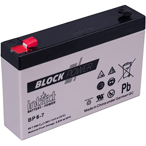 intAct AGM Batterie 6V 7,5 Ah, BP6-7, Wartungsfreie VRLA AGM Batterie, Anwendung als Versorgungs- oder Antriebsbatterie, Abmessungen: 150x34x100 mm von Intact