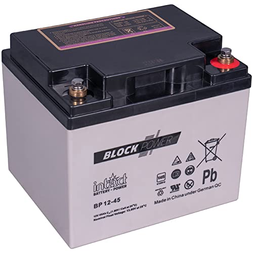 intAct Block-Power BP12-45, 12V 45 Ah, Hochwertige und zuverlässige Versorgungsbatterie, Wartungsfreie AGM-Batterie von Intact