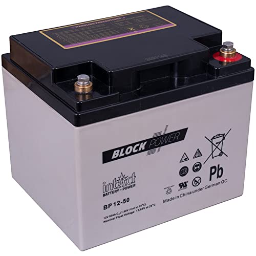 intAct Block-Power BP12-50, 12V 50 Ah, Hochwertige und zuverlässige Versorgungsbatterie, Wartungsfreie AGM-Batterie von Intact