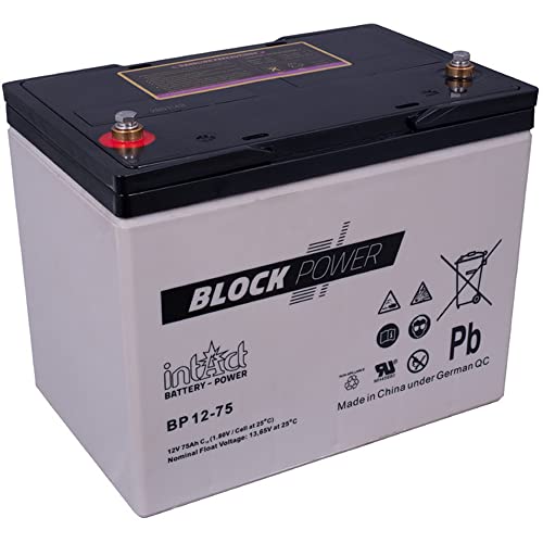 intAct Block-Power BP12-75, 12V 75 Ah, Hochwertige und zuverlässige Versorgungsbatterie, Wartungsfreie AGM-Batterie von Intact