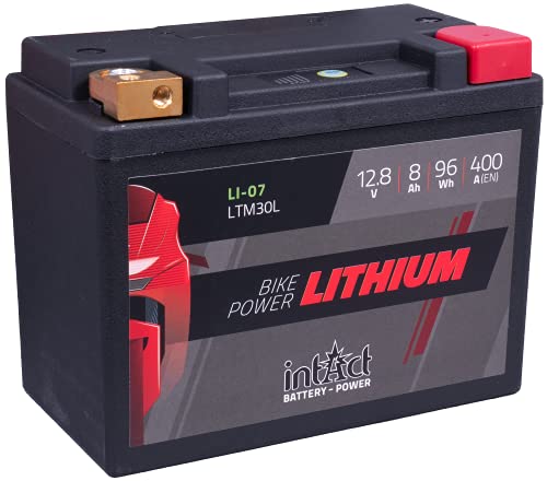 intAct - LITHIUM MOTORRADBATTERIE | Batterie für Roller, Motorrad, Quads uvm. Bis zu 75% Gewichtseinsparung | Bike-Power LI-07, LTM30L, 12,8V Batterie, 8 AH (c10), 96 Wh, 400 A (CCA) | Maße: 165x86x130mm von Intact
