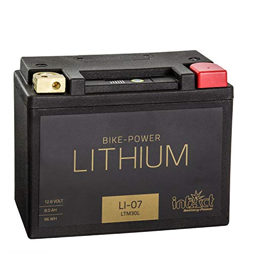 intAct - LITHIUM MOTORRADBATTERIE | Batterie für Roller, Motorrad, Quads. Bis zu 75% Gewichtseinsparung | Bike-Power LI-07, LTM30L, 12,8V Batterie, 8AH (c10), 96 Wh, 400 A (CCA) | Maße: 165x86x130mm von Intact