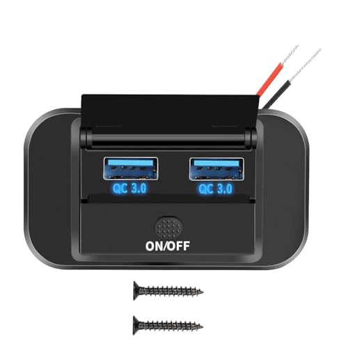 Intckwan 12V USB-Steckdose, 36W, Zweifach-QC3.0-Port-Ladegerät mit simultaner Schnellladung und EIN-/Ausschalter, USB-Einbaubuchse für 12–24V Auto, LKW, Boote, Wohnwagen (2 Stück) von Intckwan