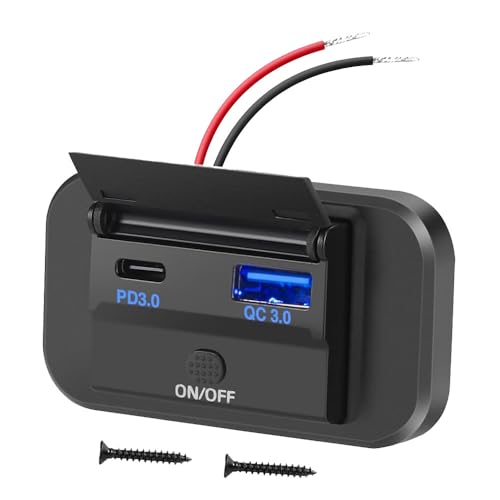 Intckwan 12V USB-Steckdose, 54W, Reiport-Ladegerät mit Simultaner Schnellladung (QC3.0 + PD) und EIN-/Ausschalter, USB-Einbaubuchse für 12–24V Auto, LKW, Boote, Wohnwagen (2 Stück) von Intckwan
