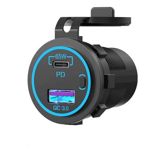 Intckwan 12V USB-Steckdose, 83W, Dreiport-Ladegerät mit simultaner Schnellladung (QC3.0 + PD 65W) und EIN-/Ausschalter, USB-Einbaubuchse für 12–24V Auto, LKW, Boote, Wohnwagen von Intckwan