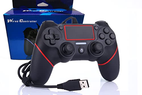 Intckwan Wired Game Controller für PS 4 / Pro/Slim/Laptop/PC(Win7/8/10), USB-Stecker Gamepad Joystick mit Vibration und Anti-Rutsch-Griff, Ergonomie, 2M Kabel, Rot von Intckwan