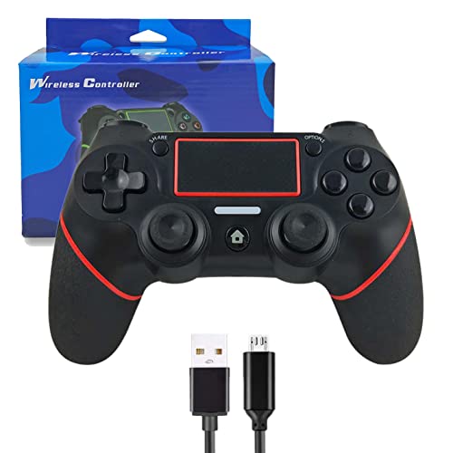 Intckwan Wireless Controller für PS4/PS4 Slim/PS4 Pro/PC, Game Controller kompatibel mit Touchpanel/Doppelter Vibration/Audio-Buchse/Rutschfester Griff/Ergonomischer, Bluetooth Gamepad (Schwarz&Rot) von Intckwan