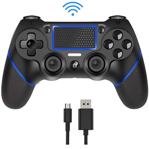 Intckwan Wireless Controller für PS4/PS4 Slim/PS4 Pro/PC, Game Controller kompatibel mit Touchpanel/Doppelter Vibration/Audio-Buchse/Rutschfester Griff/Ergonomischer, Bluetooth Gamepad (Schwarz&Blau) von Intckwan