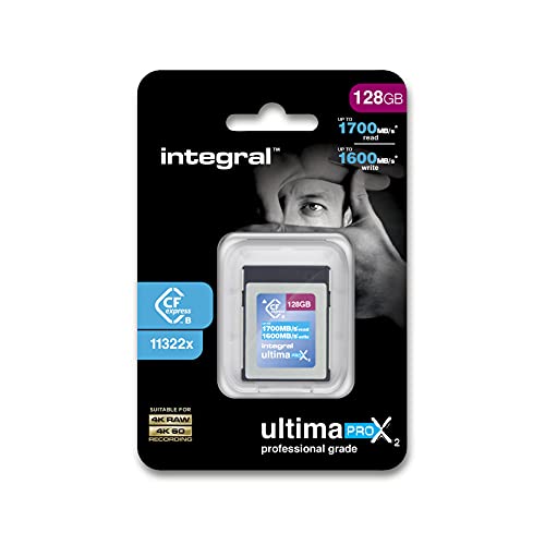 Integral 128 GB CFexpress-Speicherkarte Typ B 2.0 4K RAW & 4K 60 FPS 1700 MB/s Lesen 1600 MB/s Schreibgeschwindigkeit Entwickelt für Ihre professionellen DSLR- und Videokameras von Integral