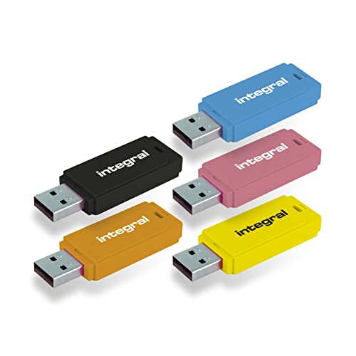 Integral 64GB Neon USB 2.0 Flash-Laufwerk 5er-Pack (Schwarz/Pink/Gelb/Orange/Blau) von Integral