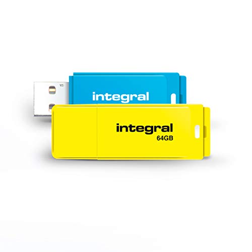 Integral 64GB Neon USB 2.0 Flash-Laufwerk 2er-Pack (Blau/Gelb) von Integral