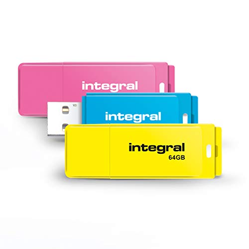 Integral 64GB Neon USB 2.0 Flash-Laufwerk 3er-Pack (Pink/Blau/Gelb) von Integral