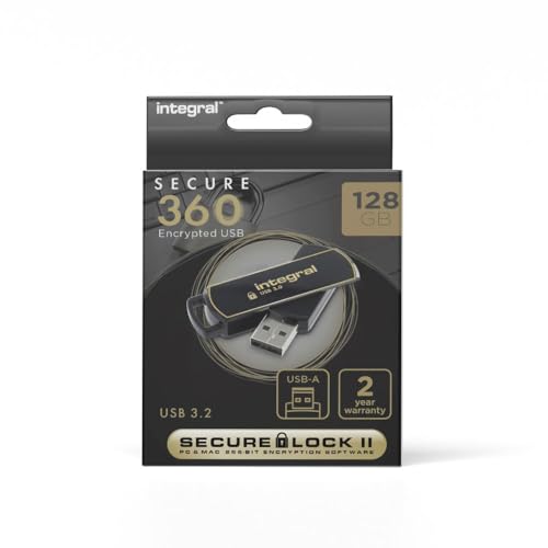 Integral 128GB Secure360 256-Bit Software Encrypted 3.0 USB Stick - Funktionierende & verschlüsselte Doppelpartition, intelligenter Schutz vor Passwortangriffen & 360 Grad drehbares Gehäuse von Integral