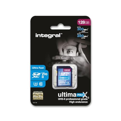 Integral 128GB UHS-II SD-Karte v90 Bis zu 300MB/s Lese- und 280MB/s Schreibgeschwindigkeit SDXC Professional High Speed Speicherkarte von Integral