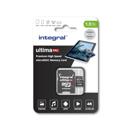 Integral 1TB Micro SD Karte 4K Video Premium High Speed Speicherkarte SDXC bis zu 100MB/s Lesegeschwindigkeit und 50MB/s Schreibgeschwindigkeit V30 C10 U3 UHS-I A1 von Integral