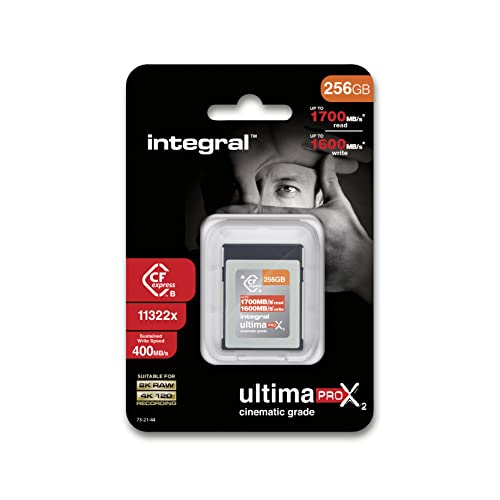 Integral 256GB CFexpress-Speicherkarte Typ B 2.0 8K RAW und 4K 120 FPS 1700MB/s Lese- 1600MB/s Schreibgeschwindigkeit Entwickelt für den Kameraleute und professionelle Fotografen von Integral