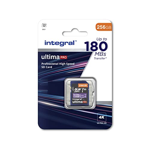 Integral 256GB SD-Karte 4K Ultra-HD-Video High Speed SDXC V30 UHS-I U3 Class 10 Speicherkarte bis zu 100 MB/s, Farbe kann variieren von Integral