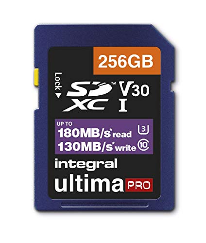 Integral 256GB SD-Karte 4K Ultra-HD-Video High Speed SDXC V30 UHS-I U3 Class 10 Speicherkarte bis zu 100 MB/s, Farbe kann variieren von Integral