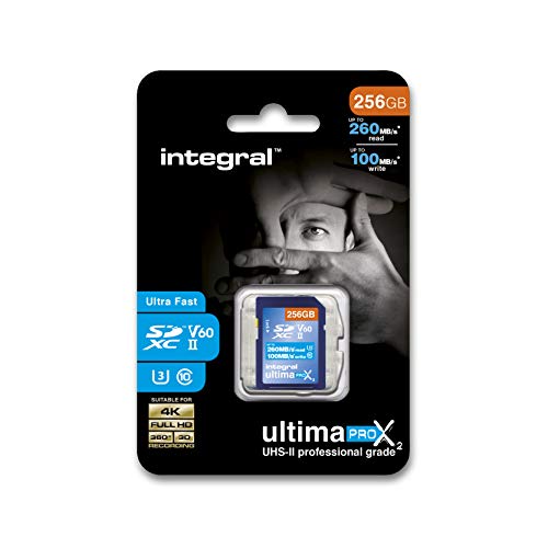 Integral 256GB UHS-II SD-Karte v60 Bis zu 260MB/s Lese- und 100MB/s Schreibgeschwindigkeit SDXC Professional High Speed Speicherkarte von Integral